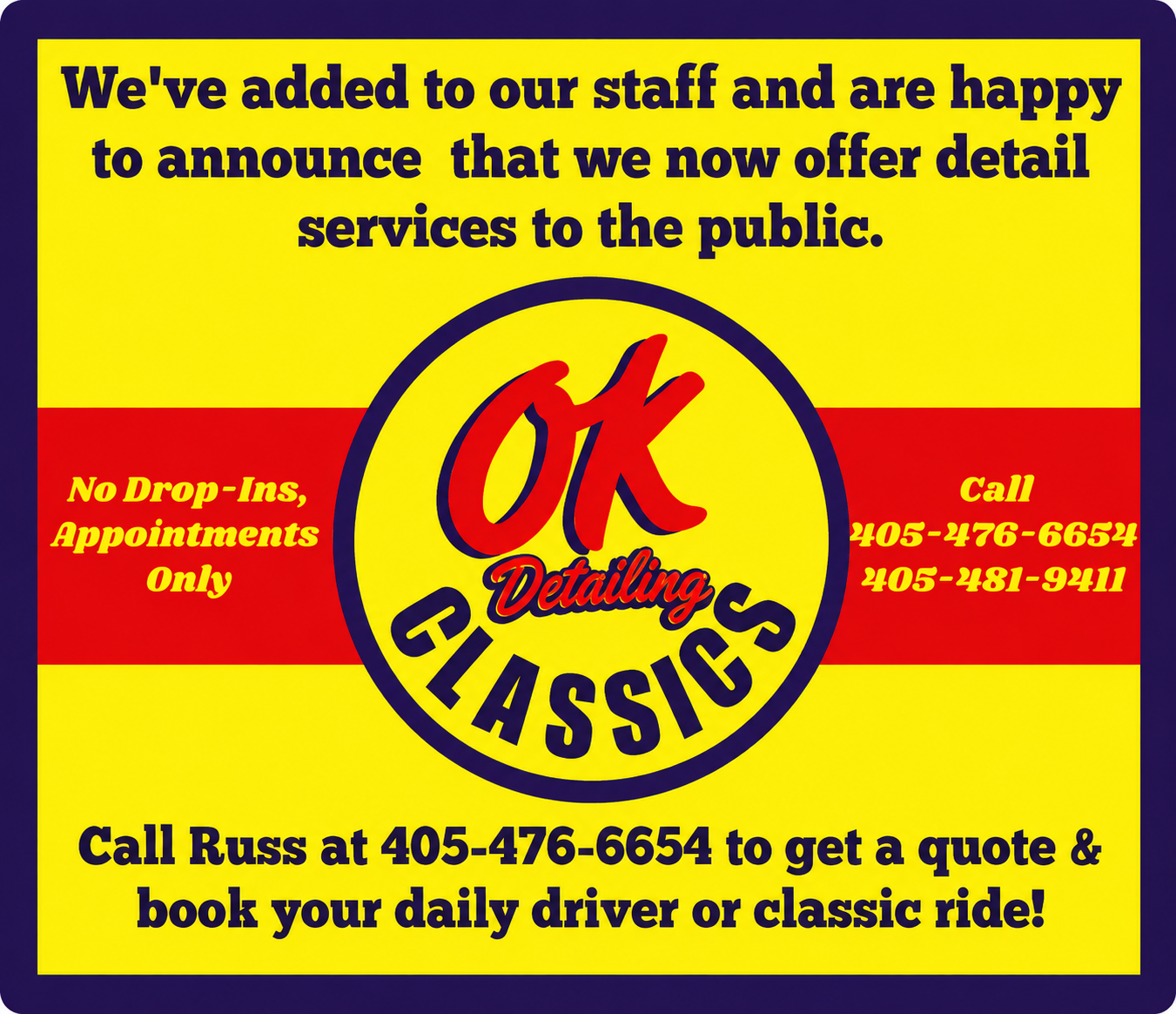 OK Classics detailing services advertisement